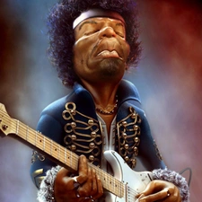 Guitar, caricature, Jimi Hendrix