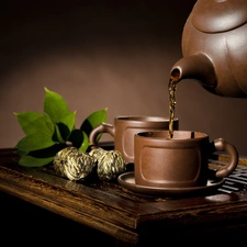 jug, tea, Brown, cups, Two