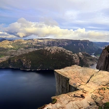 lake, landscape, canyon