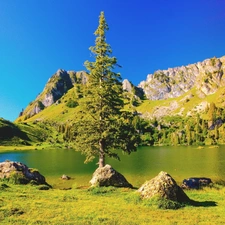 Mountains, lake