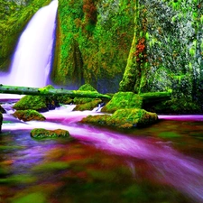 lake, waterfall, rocks