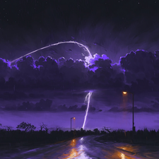 clouds, Way, Rain, lanterns, Night, lightning, graphics