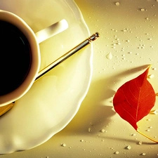 cup, Red, leaf, coffee