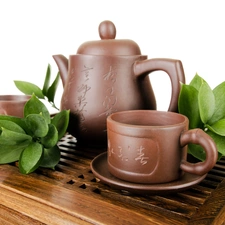 Leaf, tea, service, green ones, pottery