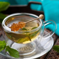 leaves, mint, honey, cup, tea