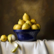 lemons, Blue, bowl