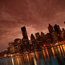 light, Dusk, Manhattan, skyscrapers, New York