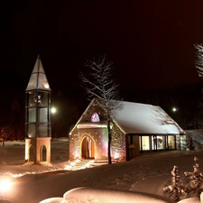 light, snow, trees, viewes, Church