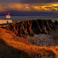 rays, sea, Lighthouse, maritime, sun, cliff