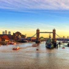 London, England, bridge, Houses, River