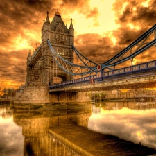 west, bridge, London, sun