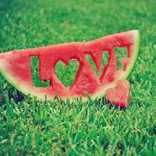 LOVE, watermelon, grass