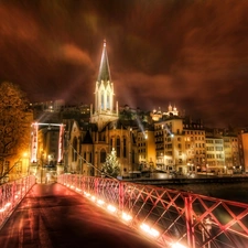 Lyon, France, light, evening, bridge