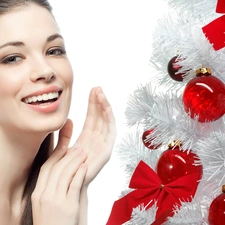 White, christmas tree, model, make-up, smiling
