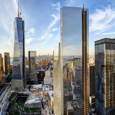 town, clouds, New, panorama, skyscrapers, Manhattan, Jork