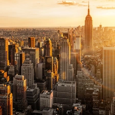 sun, River, New, rays, skyscrapers, Manhattan, Jork