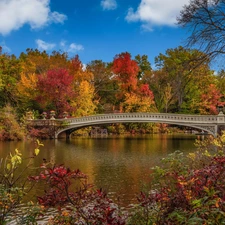 New York, autumn, Manhattan, Central Park, bridge, The United States, viewes, lake, trees