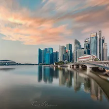 Town, Singapur, skyscraper, Marina Bay, bridge