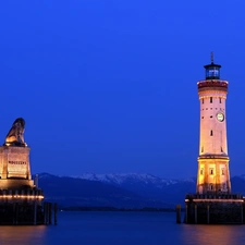 maritime, illuminated, Lighthouse