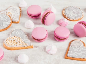 Macaroons, meringues, heart, icing, Cookies
