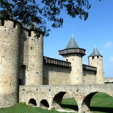 Castle, dry, Moat, turrets