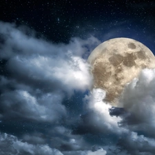 moon, Night, clouds