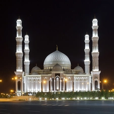 mosque, Astana, Floodlit