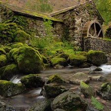 Stones, Watermill, Cumbria, mossy, River, Borrowdale, England
