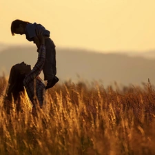 mother, Kid, corn, Women, Field