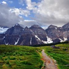 Mountains, Way, clouds