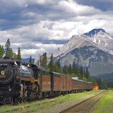 engine, Wagons, Mountains, ##