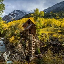 State of Colorado, The United States, Crystal Mill, forest, River, autumn, viewes, Mountains, trees