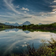 lake, viewes, Mountains, trees