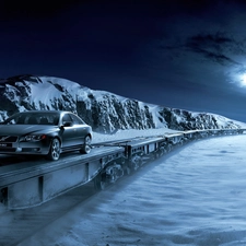 Mountains, Night, S80, winter, Volvo