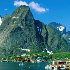 Norway, Reine, Mountains, Town