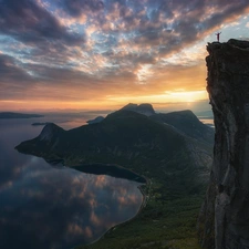 Mountains, Lofoten, Great Sunsets, North Sea, Norway, Human, clouds