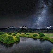 Star way, River, Mountains, Night, star, Sky