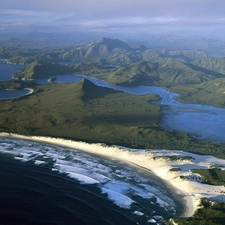 sea, Coast, Mountains, Waves