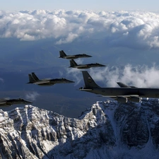 Mountains, jets, Sky