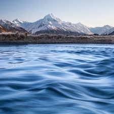Mountains, New Zeland, water, Snowy, winter