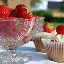 crystal, strawberries, Muffins, Bowl