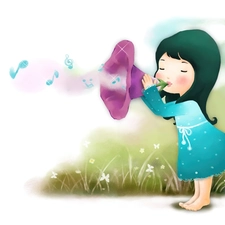 Kid, flower, music, cup