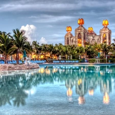 Nassau, Bahamas, Pool, Palms, Hotel hall