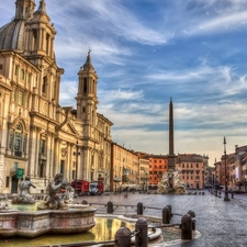 Navona Square, Italy, fountain, Monument, buildings, Rome