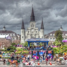 Church, Scene, New Orleans, carriages