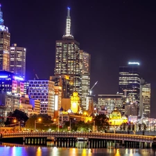 Australia, Town, Night, Melbourne