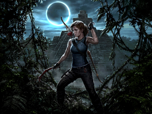Night, moon, Shadow of the Tomb Raider, Lara Croft, game