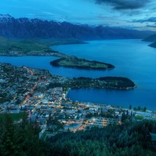 Queenstown, panorama, night, New Zeland