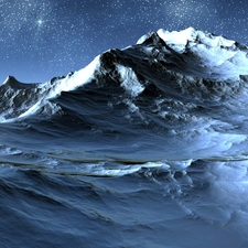 sea, Mountains, Night, Waves