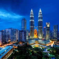 Night, Malaysia, skyscrapers